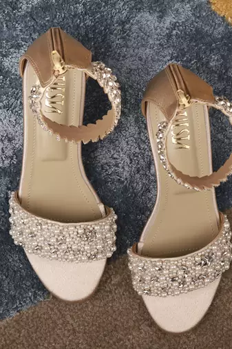 Silver woven synthetic leather heels
