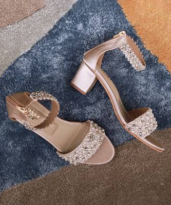 Silver woven synthetic leather heels 3