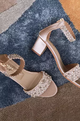 Silver woven synthetic leather heels