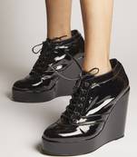 Black solid synthetic leather heels