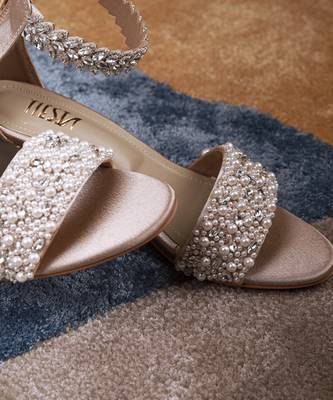 Silver woven synthetic leather heels 4