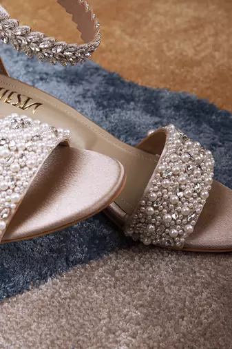 Silver woven synthetic leather heels