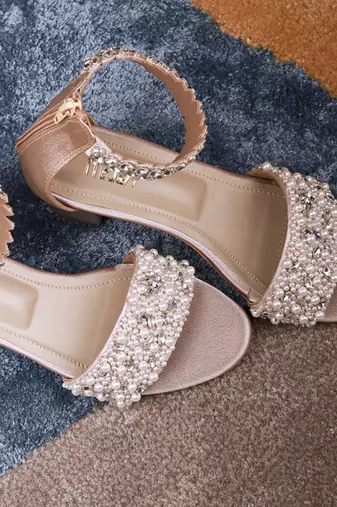 Silver woven synthetic leather heels