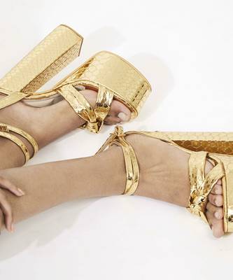 Gold solid synthetic leather heels 2