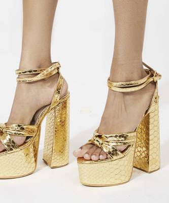 Gold solid synthetic leather heels 3