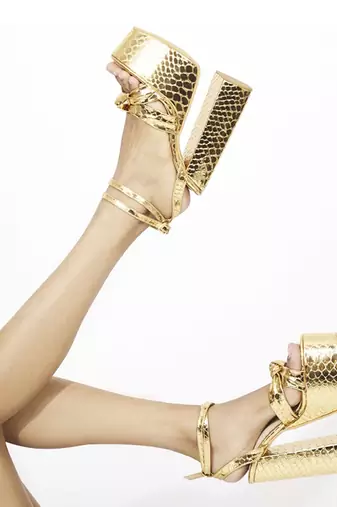 Gold solid synthetic leather heels