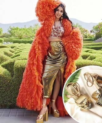 Gold solid synthetic leather heels 5