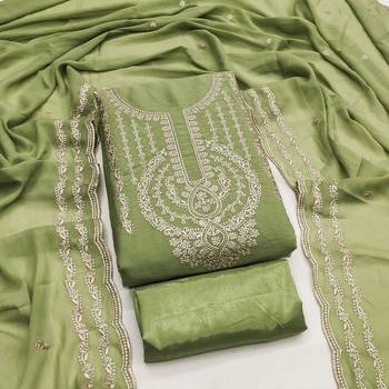 Green georgette embroidered salwar suit material with santoon bottom 1