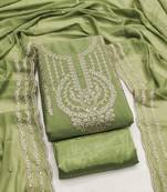 Green georgette embroidered salwar suit material with santoon bottom