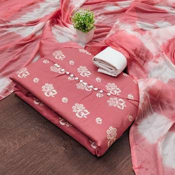 Peach floral cotton salwar suit material with tie-dye dupatta 1