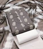 Grey floral cotton salwar suit material with tie-dye dupatta