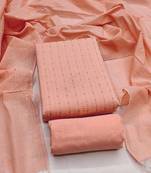 Peach printed cotton salwar suit material with subtle striped dupatta