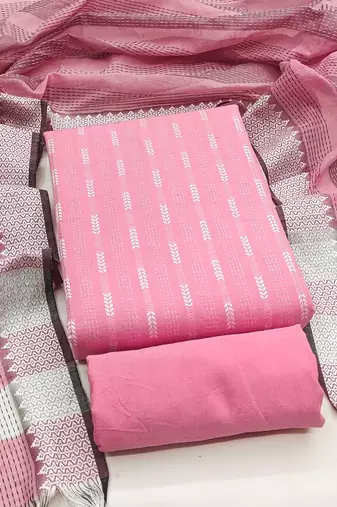 Soothing pink cotton printed salwar suit material set