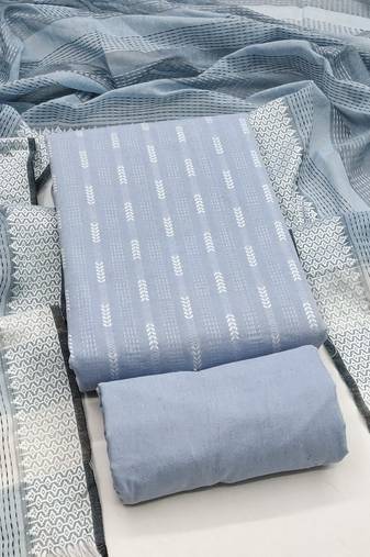Soothing grey cotton printed salwar suit material set