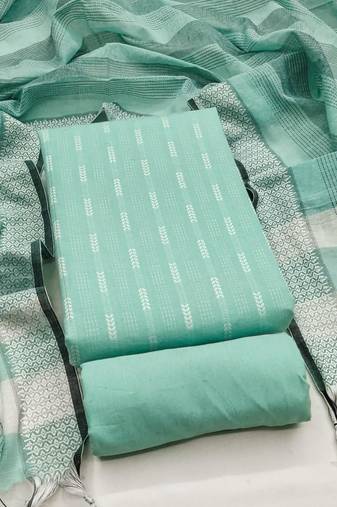 Soothing mint green cotton printed salwar suit material set