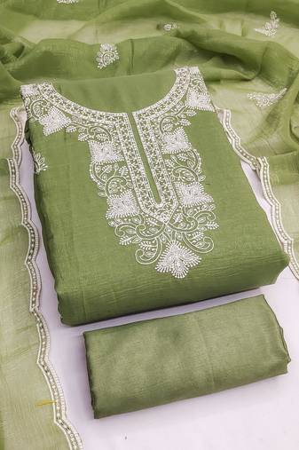 Graceful mustard yellow cranchi embroidered salwar suit material set