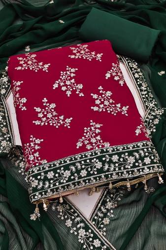 Elegant pink zomata embroidered salwar suit material with contrasting dupatta