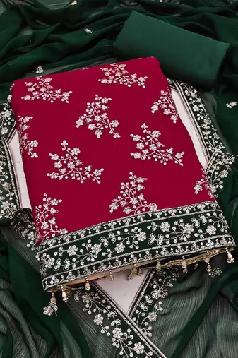 Elegant pink zomata embroidered salwar suit material with contrasting dupatta