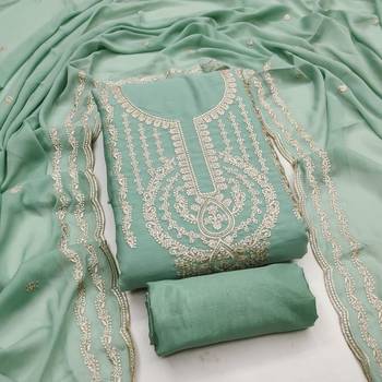 pista green georgette embroidered salwar suit material with santoon bottom 1