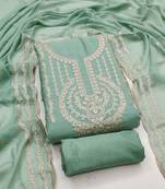 pista green georgette embroidered salwar suit material with santoon bottom