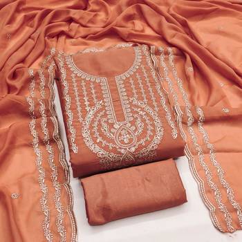 Orange georgette embroidered salwar suit material with santoon bottom 1