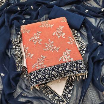 orange zomata embroidered salwar suit material with contrasting dupatta 1