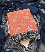 orange zomata embroidered salwar suit material with contrasting dupatta