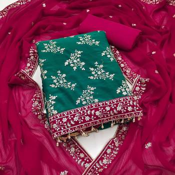 green zomata embroidered salwar suit material with contrasting dupatta 1