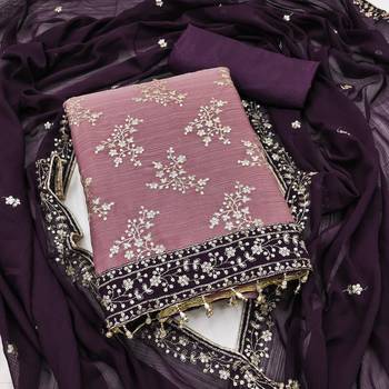dusty pink zomata embroidered salwar suit material with contrasting dupatta 1