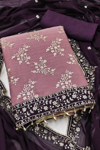 Elegant dusty pink zomata embroidered salwar suit material with contrasting dupatta