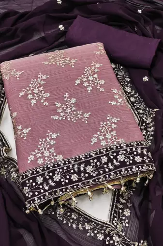 Elegant dusty pink zomata embroidered salwar suit material with contrasting dupatta