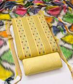 Yellow cotton jacquard salwar suit material with multicolor cotton dupatta