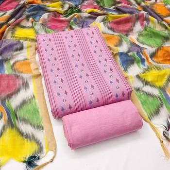 Pink cotton jacquard salwar suit material with multicolor cotton dupatta 1