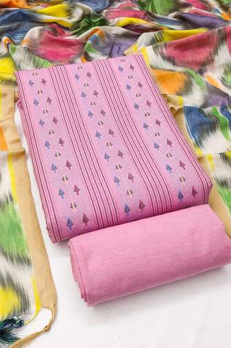 Pink cotton jacquard salwar suit material with multicolor cotton dupatta