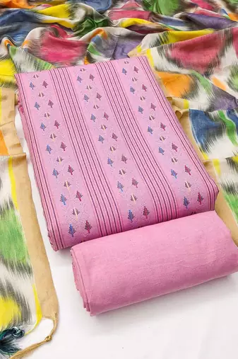 Pink cotton jacquard salwar suit material with multicolor cotton dupatta