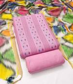 Pink cotton jacquard salwar suit material with multicolor cotton dupatta