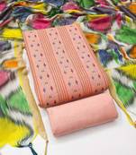 Peach cotton jacquard salwar suit material with multicolor cotton dupatta
