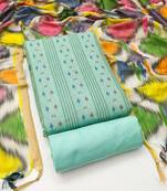 Green cotton jacquard salwar suit material with multicolor cotton dupatta