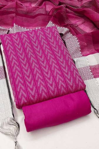 Pink cotton jacquard salwar suit material with woven cotton dupatta