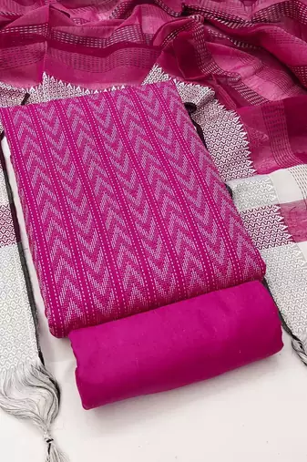 Pink cotton jacquard salwar suit material with woven cotton dupatta