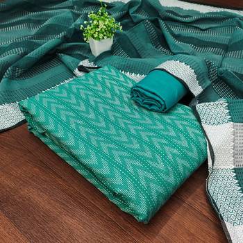 Green cotton jacquard salwar suit material with woven cotton dupatta 1