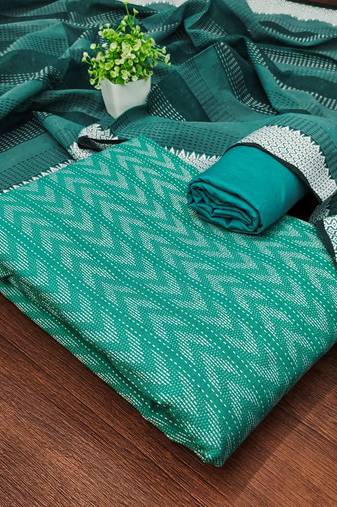 Green cotton jacquard salwar suit material with woven cotton dupatta