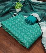 Green cotton jacquard salwar suit material with woven cotton dupatta