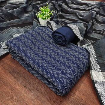 Navy blue cotton jacquard salwar suit material with woven cotton dupatta 1