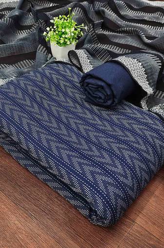Navy blue cotton jacquard salwar suit material with woven cotton dupatta