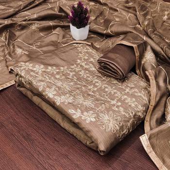 Light brown jalpari silk embroidered salwar suit material with santoon bottom 1