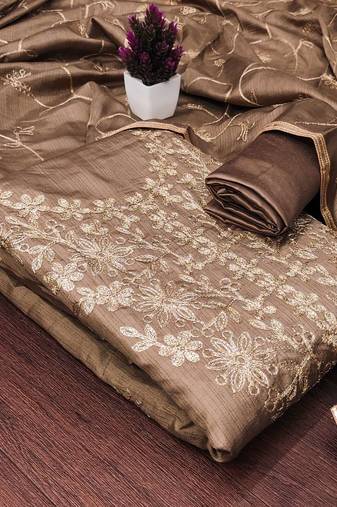 Light brown jalpari silk embroidered salwar suit material with santoon bottom