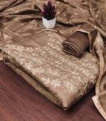 Light brown jalpari silk embroidered salwar suit material with santoon bottom
