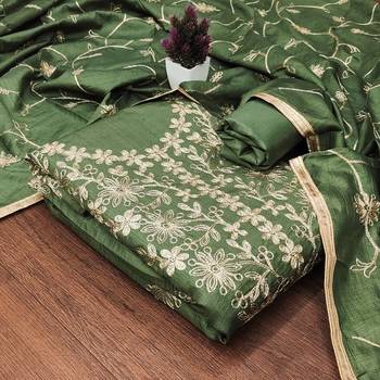 Green jalpari silk embroidered salwar suit material with santoon bottom 1