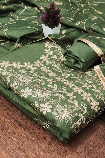 Green jalpari silk embroidered salwar suit material with santoon bottom